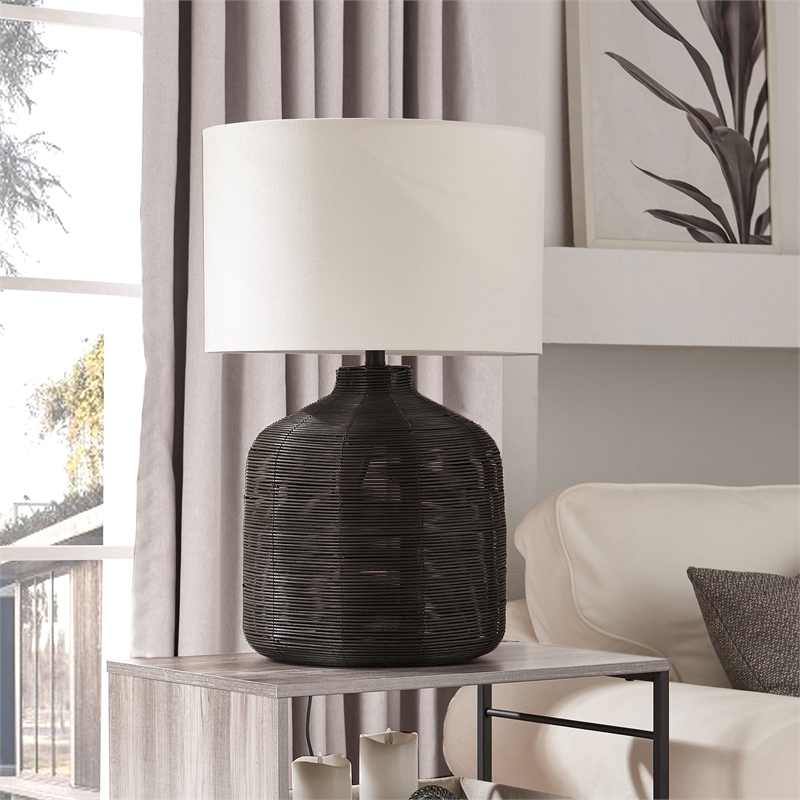 Maklaine Contemporary Oversized Rattan Table Lamp in Black