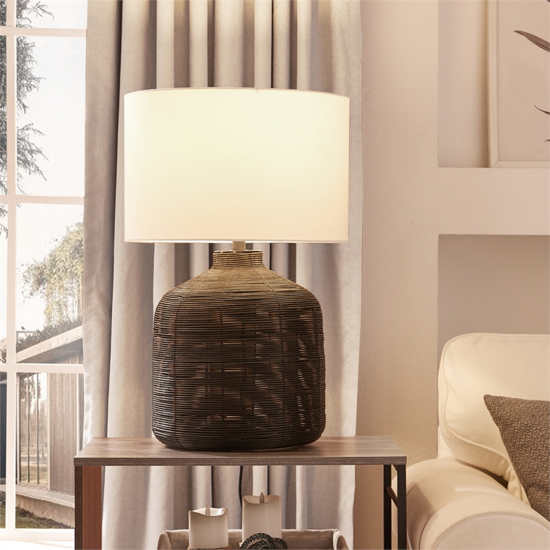 Maklaine Contemporary Oversized Rattan Table Lamp in Black