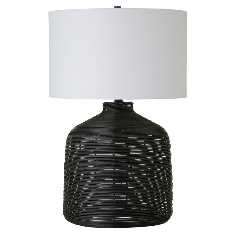 Maklaine Contemporary Oversized Rattan Table Lamp in Black