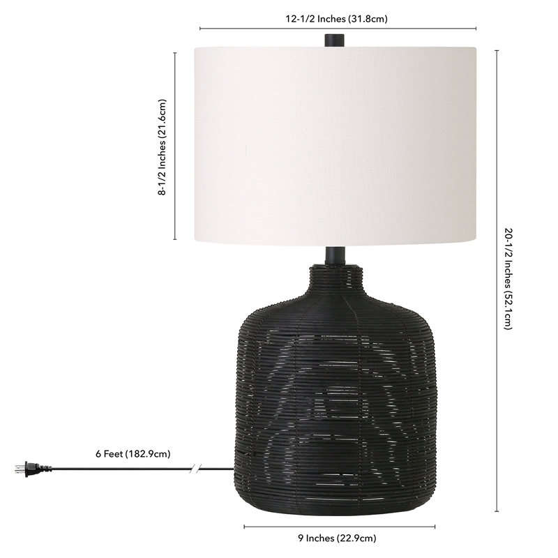 Maklaine Contemporary Rattan Table Lamp in Black
