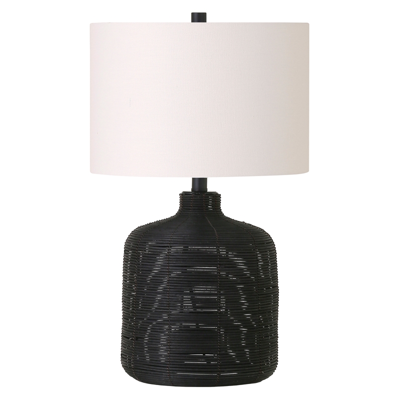 Maklaine Contemporary Rattan Table Lamp in Black