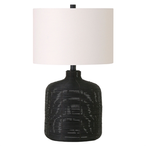 Maklaine Contemporary Rattan Table Lamp in Black