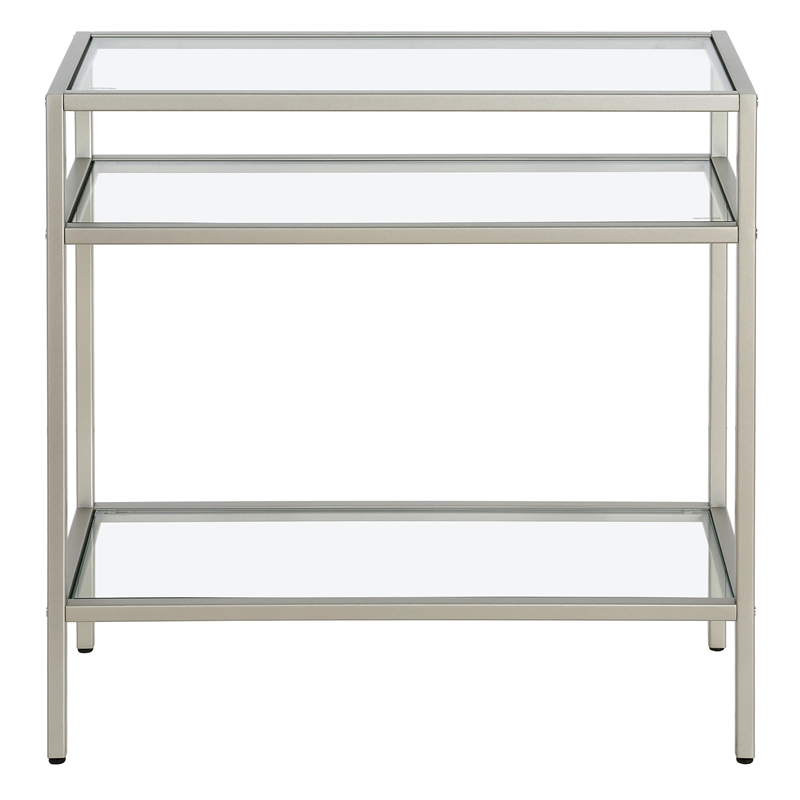 Maklaine Contemporary Rectangular Side Table in Satin Nickel