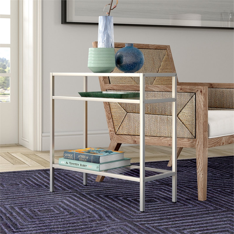 Maklaine Contemporary Rectangular Side Table in Satin Nickel
