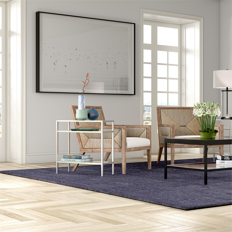 Maklaine Contemporary Rectangular Side Table in Satin Nickel