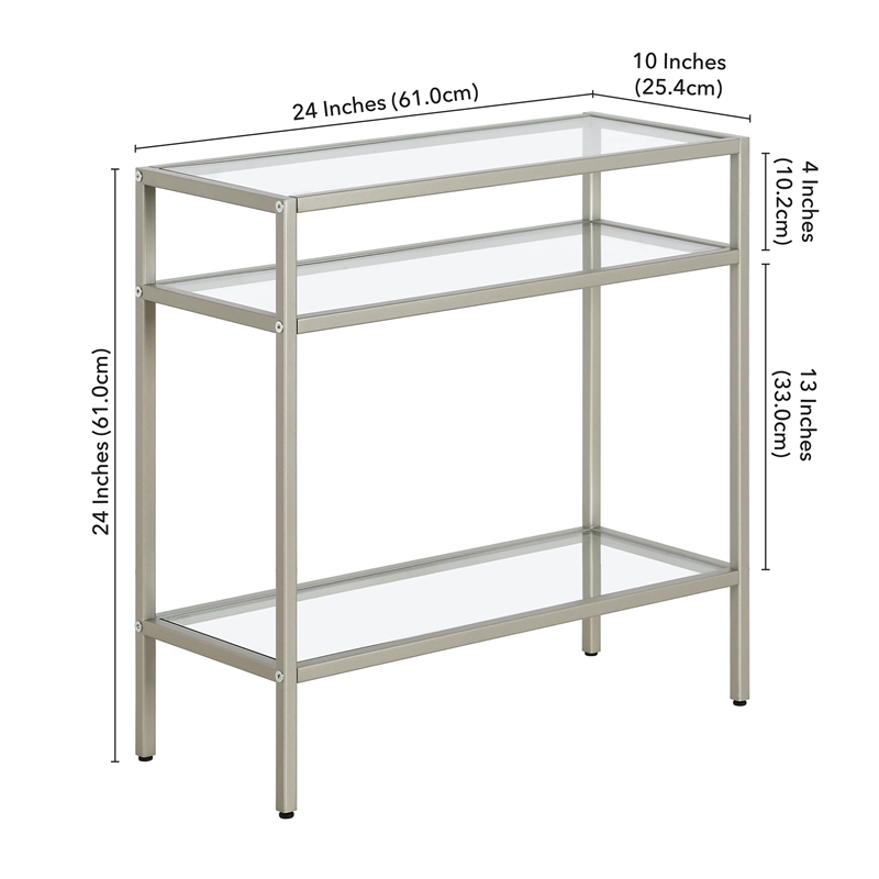 Maklaine Contemporary Rectangular Side Table in Satin Nickel