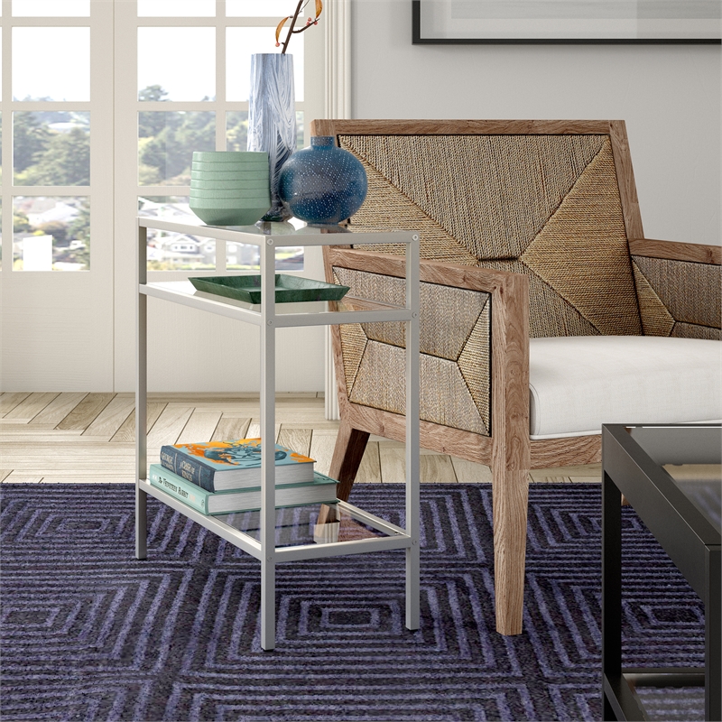 Maklaine Contemporary Rectangular Side Table in Satin Nickel