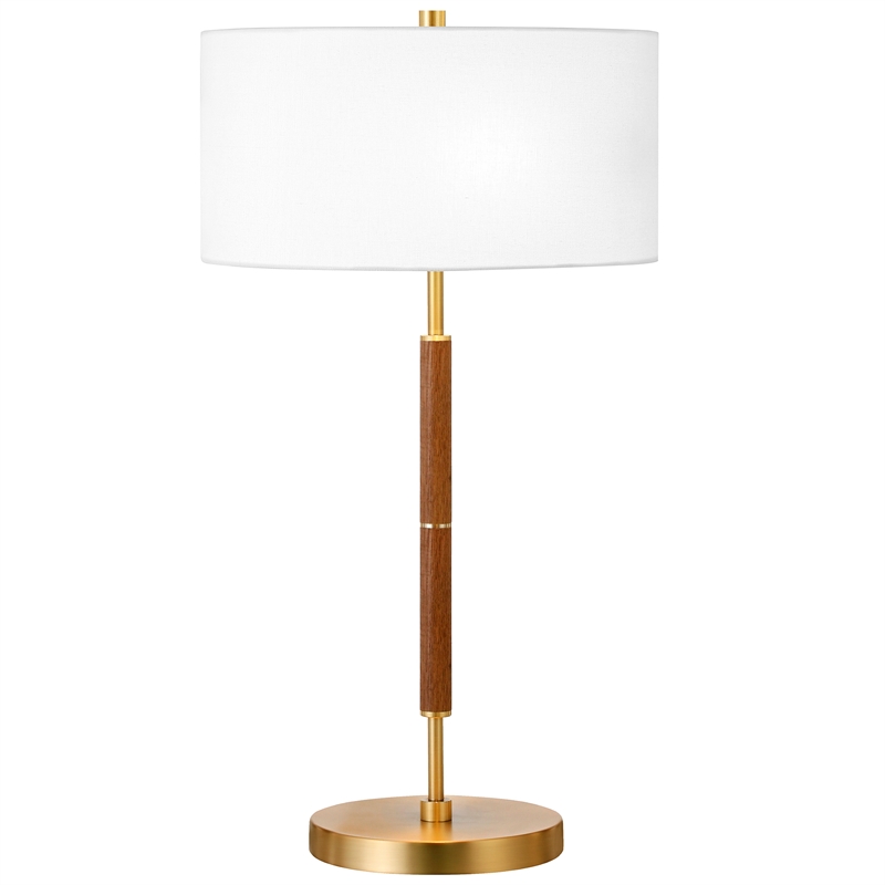 Maklaine Contemporary 2-Bulb Table Lamp in Rustic Oak and Brass