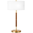 Maklaine Contemporary 2-Bulb Table Lamp in Rustic Oak and Brass