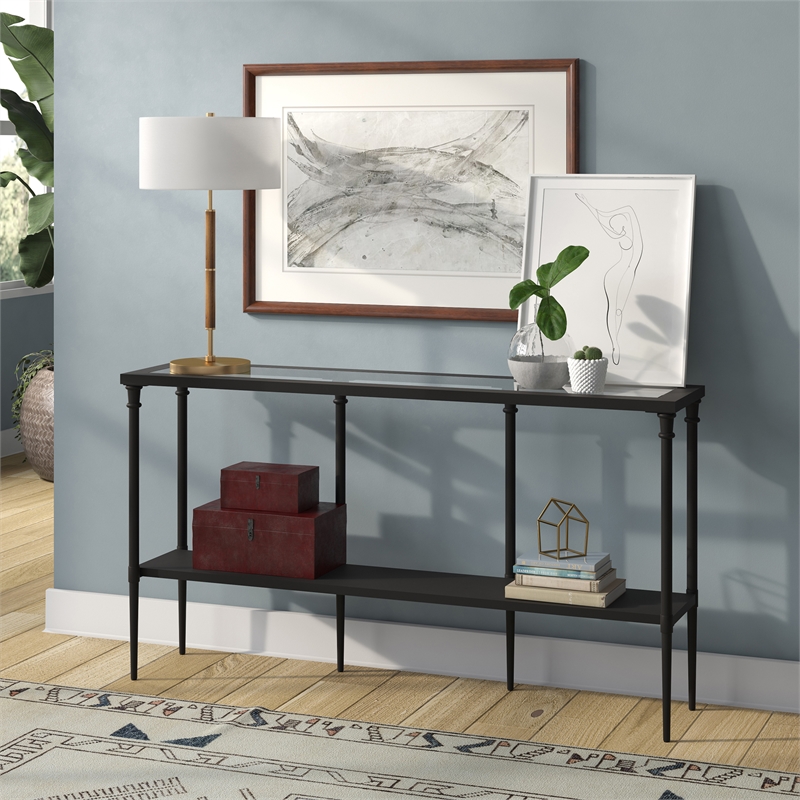 Maklaine Contemporary 2-Bulb Table Lamp in Rustic Oak and Brass
