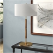 Maklaine Contemporary 2-Bulb Table Lamp in Rustic Oak and Brass