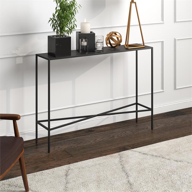 Maklaine Steel Black Console Table Rectangular Easy Assembly 42