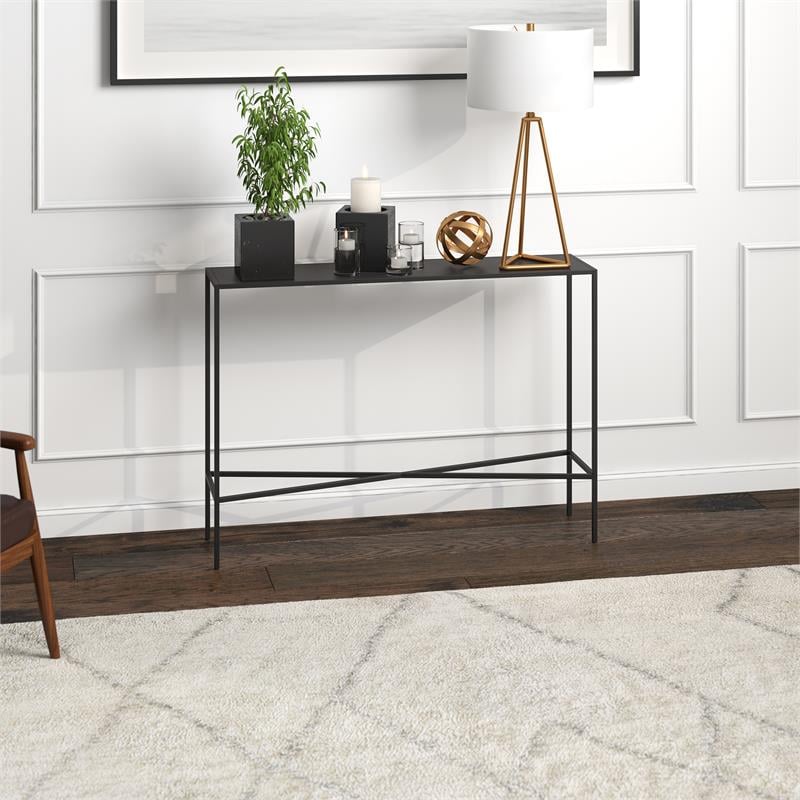 Maklaine Steel Black Console Table Rectangular Easy Assembly 42