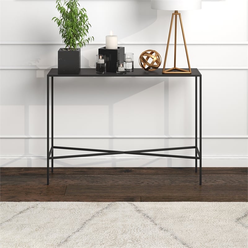 Maklaine Steel Black Console Table Rectangular Easy Assembly 42