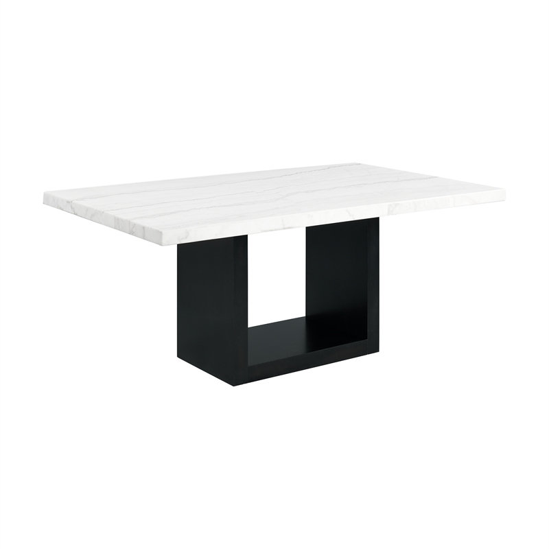 Maklaine Transitional Marble 5PC Dining Set with Blue Chairs in White