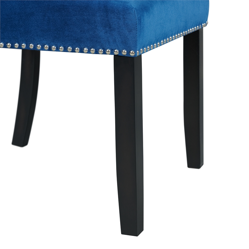 Maklaine Transitional Marble 5PC Dining Set with Blue Chairs in White