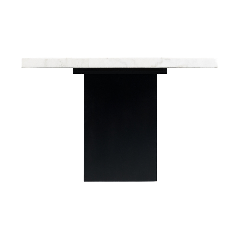 Maklaine Transitional Marble 5PC Dining Set with Blue Chairs in White
