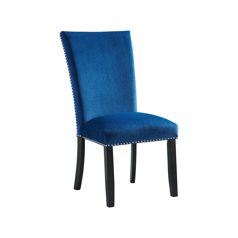 Maklaine Transitional Marble 5PC Dining Set with Blue Chairs in White