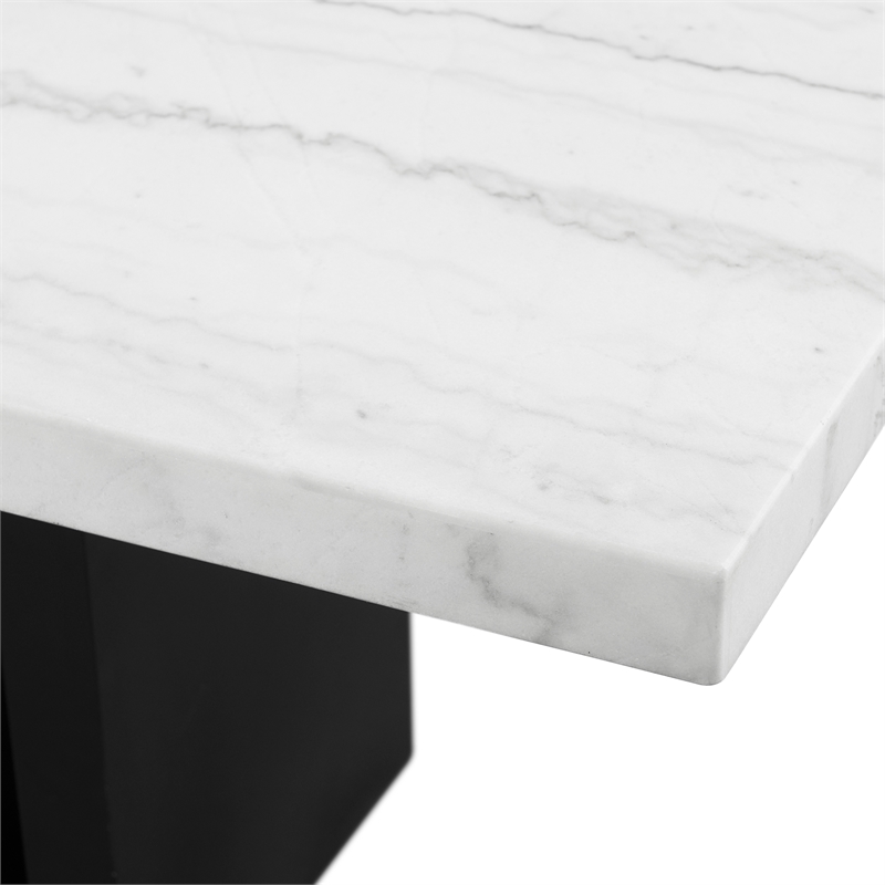 Maklaine Transitional Marble 5PC Dining Set with Blue Chairs in White