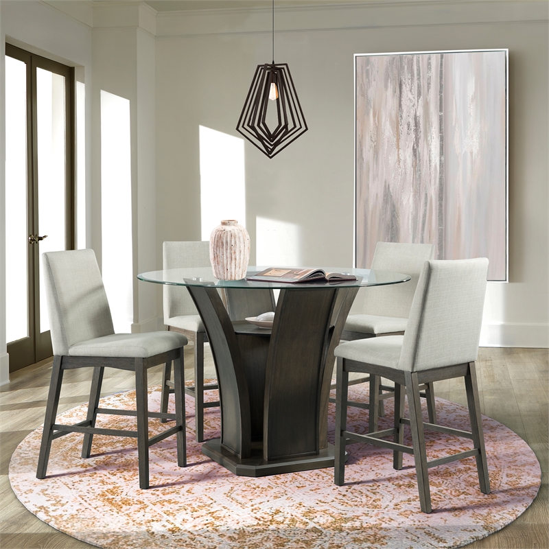 Maklaine Transitional Wood Counter Height Side Chair Set in Walnut