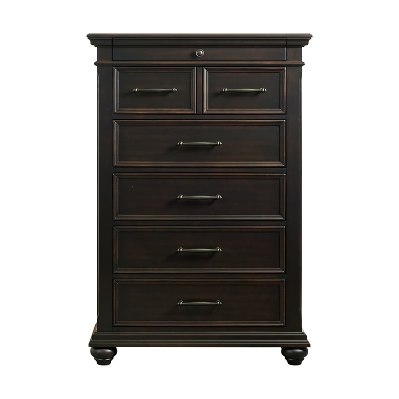 Maklaine Transitional Styled Wood 6-Drawer Chest in Black Finish