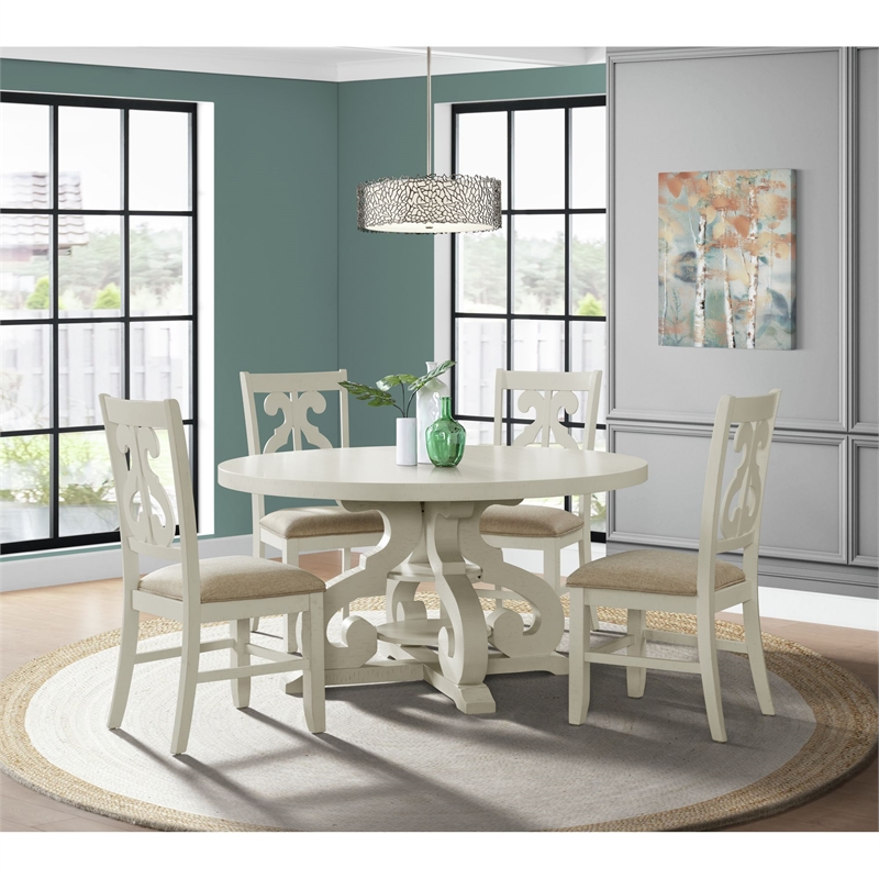 Maklaine Transitional Wood Round Dining Table in White Finish