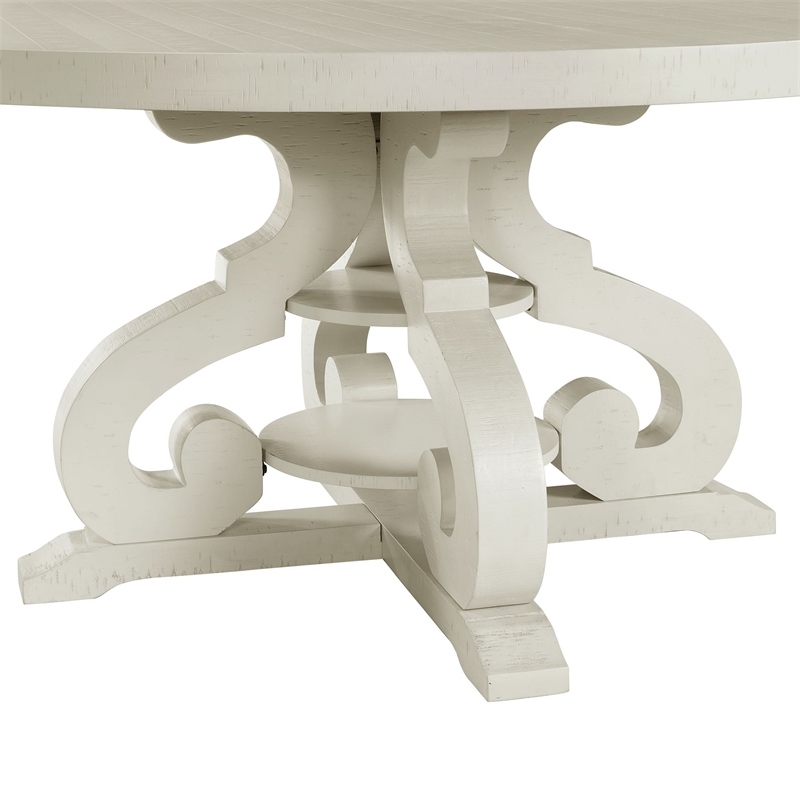 Maklaine Transitional Wood Round Dining Table in White Finish