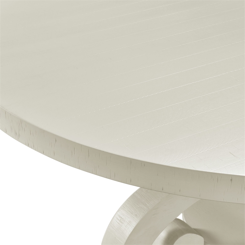 Maklaine Transitional Wood Round Dining Table in White Finish