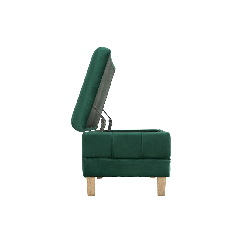 Maklaine Modern Velvet Tufted Storage Ottoman in Green Finish