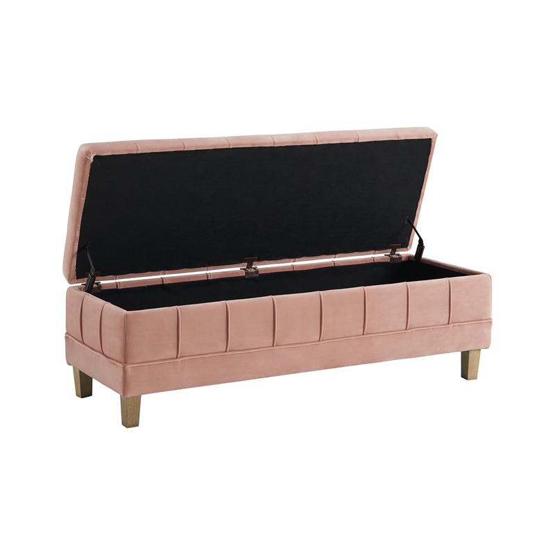 Maklaine Velvet Pink Storage Ottoman Rectangular Tufted 49.5