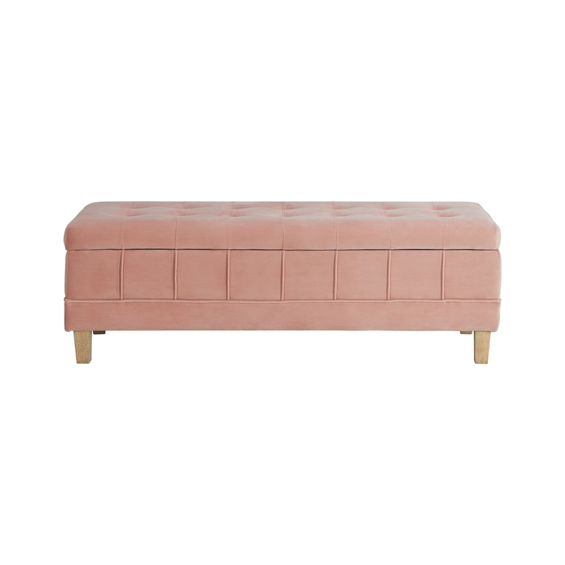 Maklaine Velvet Pink Storage Ottoman Rectangular Tufted 49.5