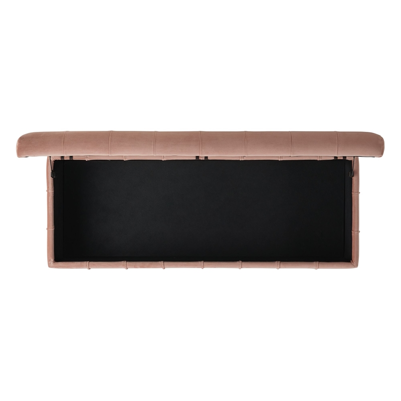 Maklaine Velvet Pink Storage Ottoman Rectangular Tufted 49.5