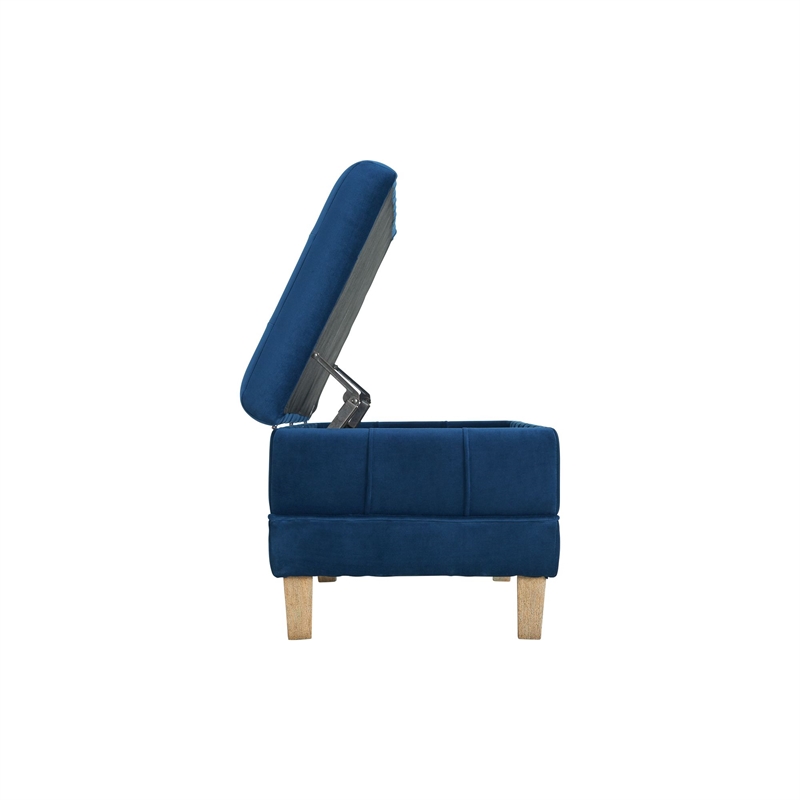 Maklaine Modern Velvet Tufted Storage Ottoman in Blue Finish