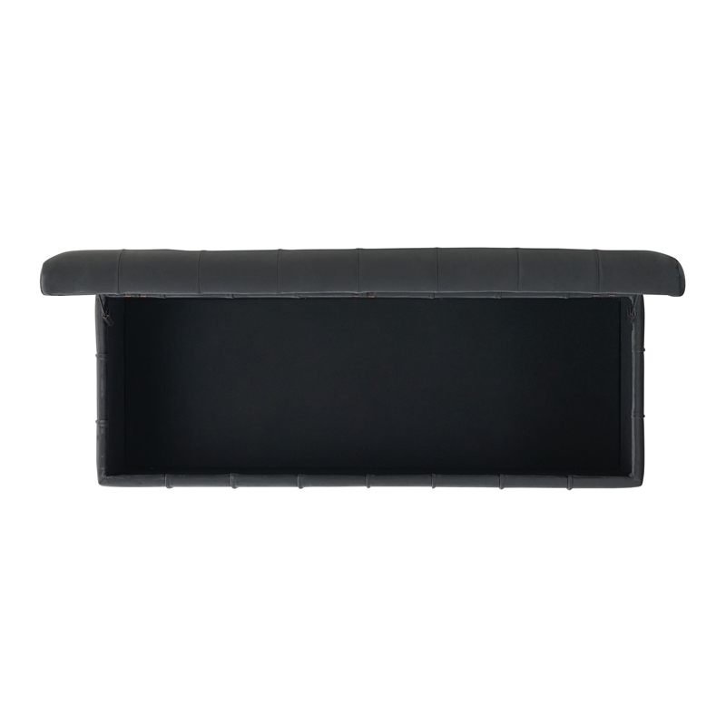 Maklaine Modern Velvet Tufted Storage Ottoman in Gray Finish