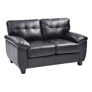 Maklaine Faux Leather Black Loveseat Rectangular Comfortable Tufted Seating 57&quot Unassembled