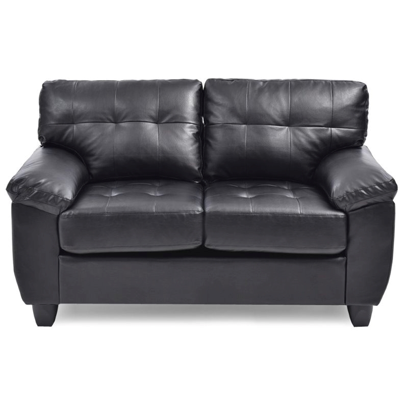 Maklaine Faux Leather Black Loveseat Rectangular Comfortable Tufted Seating 57