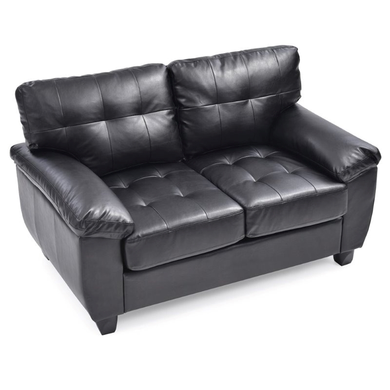 Maklaine Faux Leather Black Loveseat Rectangular Comfortable Tufted Seating 57