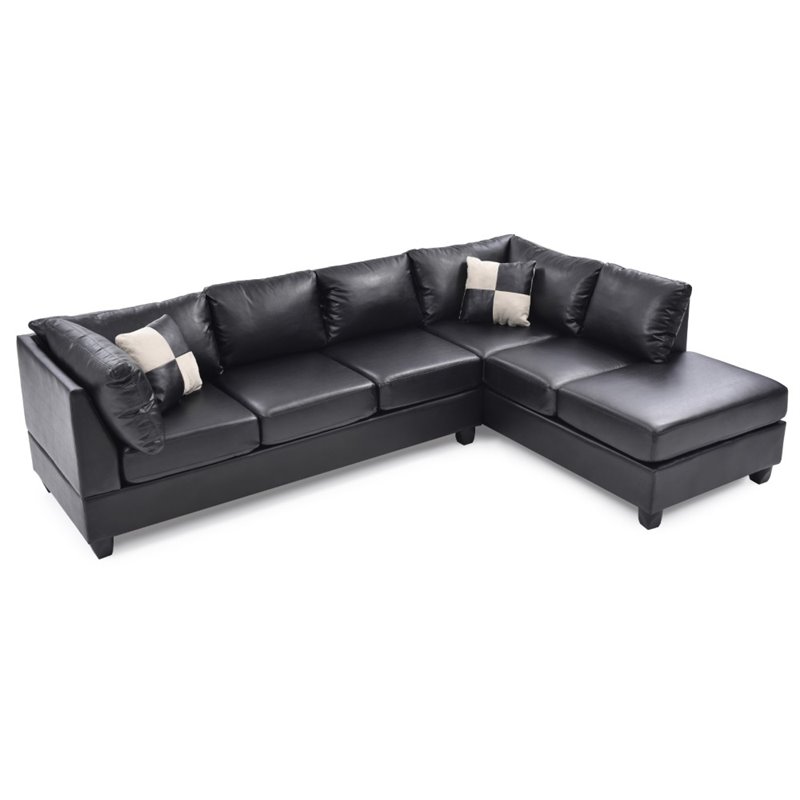 Maklaine Faux Leather Black Sectional Sofa Rectangular Reversible 111