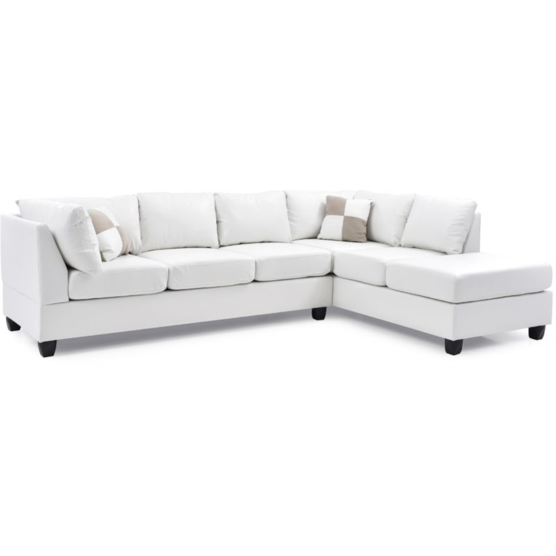 Maklaine Contemporary Faux Leather Sectional in White Finish