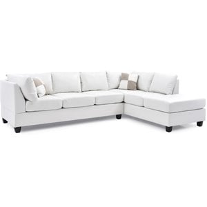 Maklaine Contemporary Faux Leather Sectional in White Finish