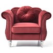 Maklaine Transitional Tufted Velvet Chair in Burgundy Finish