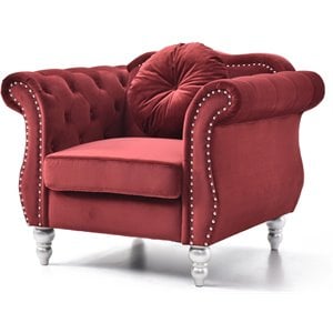 Maklaine Transitional Tufted Velvet Chair in Burgundy Finish