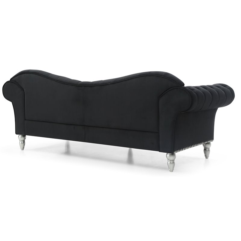 Maklaine Traditional Upholstery Velvet Sofa  in Black Finish