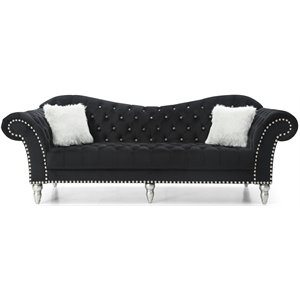 Maklaine Traditional Upholstery Velvet Sofa  in Black Finish