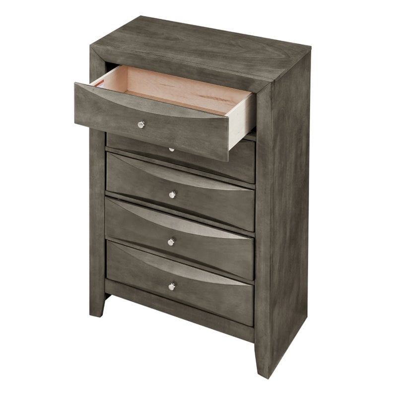 Maklaine Contemporary Engineered Wood 5 Drawer Chest in Gray