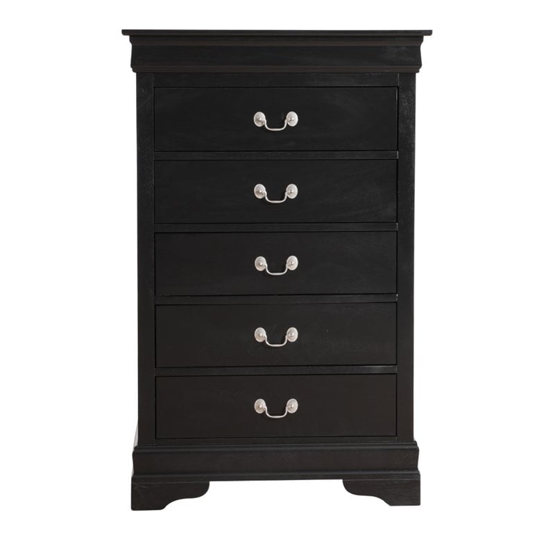 Maklaine Traditional Engineered Wood 5-Drawers Bedroom Chest in Black