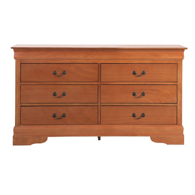 Maklaine Traditional Engineered Wood 6 Drawer Dresser in Oak