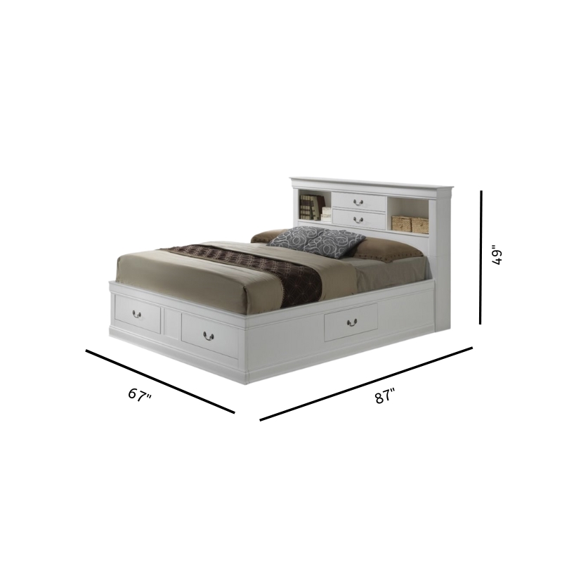 Maklaine Wood White Storage Platform Bed Queen Bookcase 49