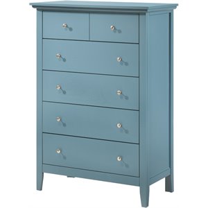 Maklaine Engineered Wood 5 Drawer Bedroom Chest in Teal Finish