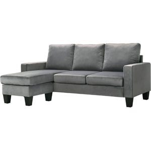 Maklaine Contemporary styled Velvet Sofa Chaise in Gray Finish